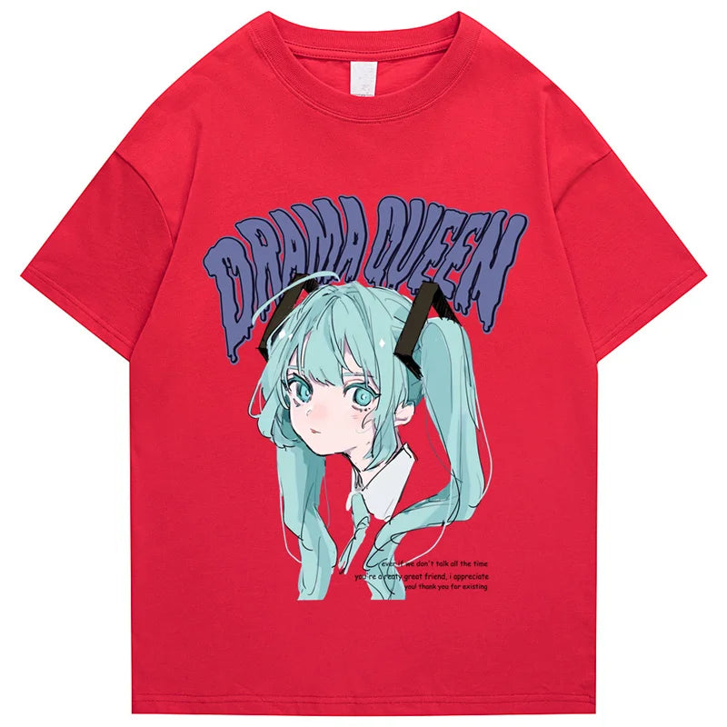 Hip Hop Streetwear T Shirt Anime Girl Letter Print T-Shirt 2023 Men Harajuku Cotton Casual Tshirt Short Sleeve Tops Tees Black