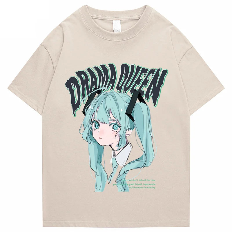 Hip Hop Streetwear T Shirt Anime Girl Letter Print T-Shirt 2023 Men Harajuku Cotton Casual Tshirt Short Sleeve Tops Tees Black