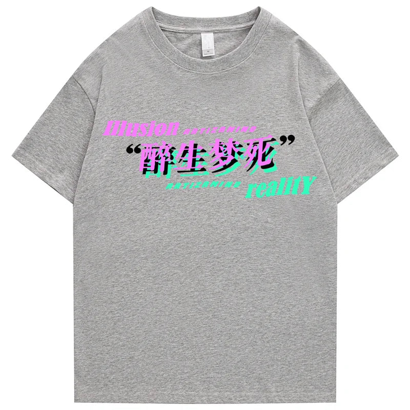 Hip Hop Streetwear T Shirt Anime Girl Letter Print T-Shirt 2023 Men Harajuku Cotton Casual Tshirt Short Sleeve Tops Tees Black