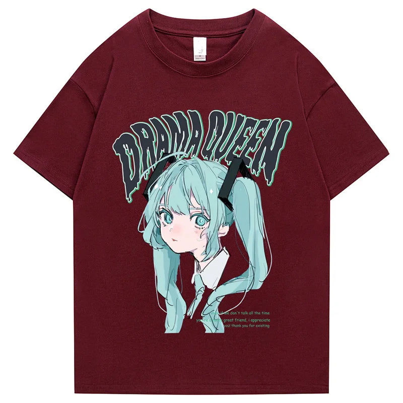 Hip Hop Streetwear T Shirt Anime Girl Letter Print T-Shirt 2023 Men Harajuku Cotton Casual Tshirt Short Sleeve Tops Tees Black