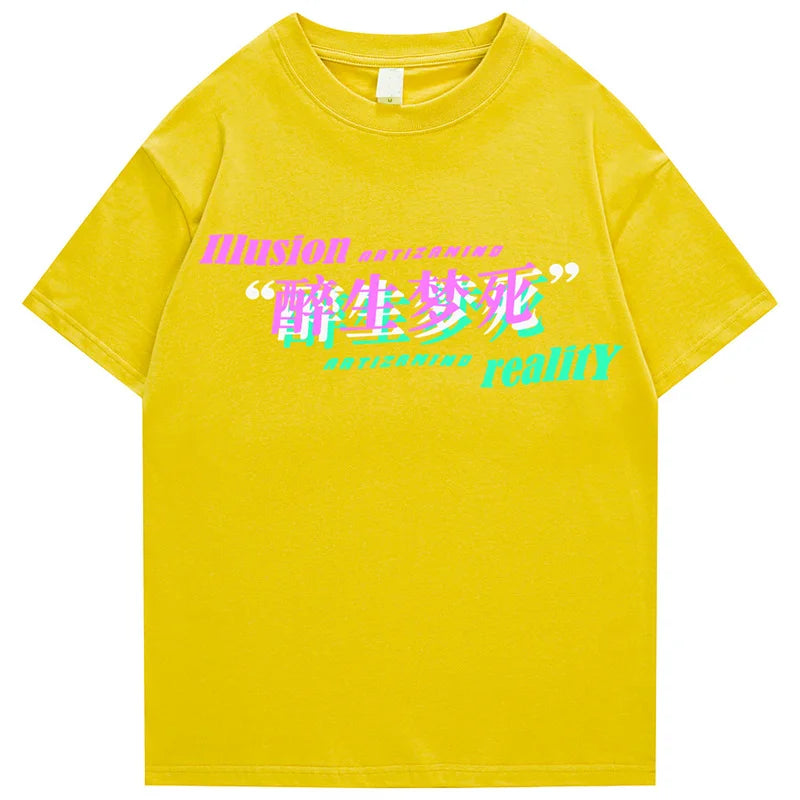 Hip Hop Streetwear T Shirt Anime Girl Letter Print T-Shirt 2023 Men Harajuku Cotton Casual Tshirt Short Sleeve Tops Tees Black