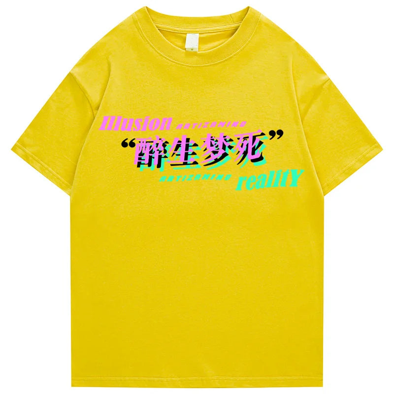 Hip Hop Streetwear T Shirt Anime Girl Letter Print T-Shirt 2023 Men Harajuku Cotton Casual Tshirt Short Sleeve Tops Tees Black