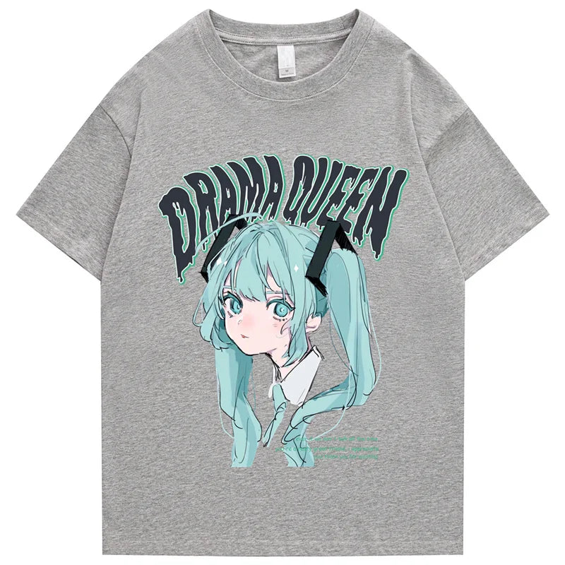 Hip Hop Streetwear T Shirt Anime Girl Letter Print T-Shirt 2023 Men Harajuku Cotton Casual Tshirt Short Sleeve Tops Tees Black