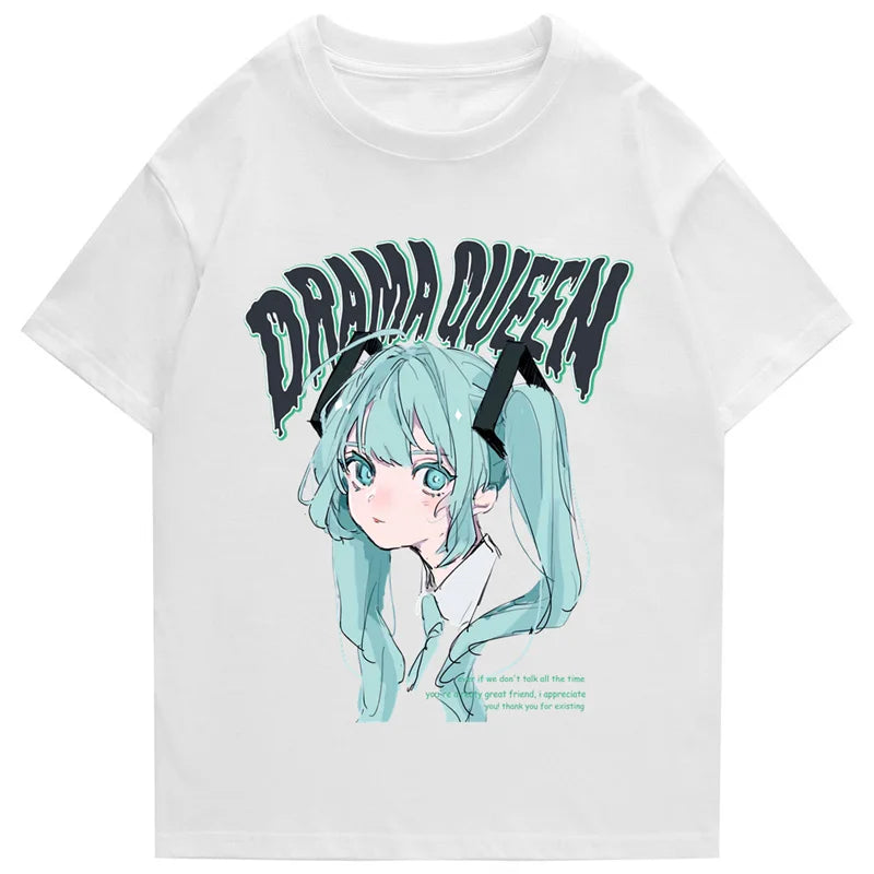Hip Hop Streetwear T Shirt Anime Girl Letter Print T-Shirt 2023 Men Harajuku Cotton Casual Tshirt Short Sleeve Tops Tees Black