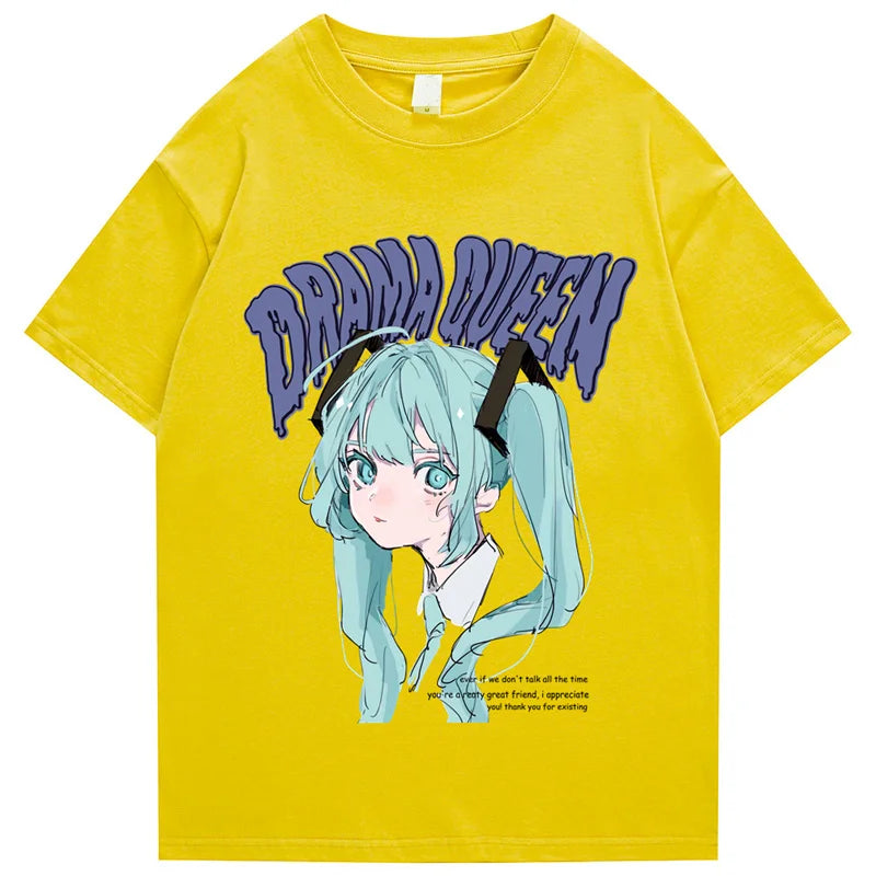 Hip Hop Streetwear T Shirt Anime Girl Letter Print T-Shirt 2023 Men Harajuku Cotton Casual Tshirt Short Sleeve Tops Tees Black