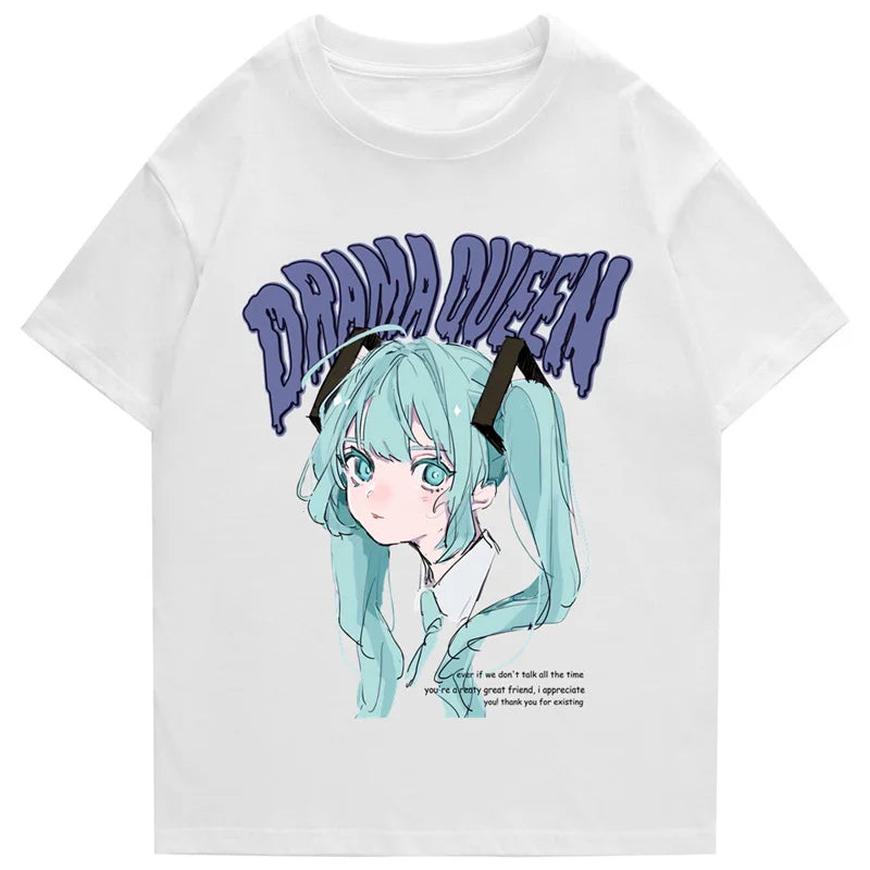 Hip Hop Streetwear T Shirt Anime Girl Letter Print T-Shirt 2023 Men Harajuku Cotton Casual Tshirt Short Sleeve Tops Tees Black