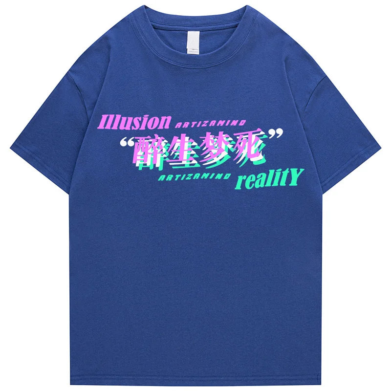 Hip Hop Streetwear T Shirt Anime Girl Letter Print T-Shirt 2023 Men Harajuku Cotton Casual Tshirt Short Sleeve Tops Tees Black