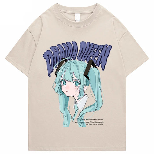 Hip Hop Streetwear T Shirt Anime Girl Letter Print T-Shirt 2023 Men Harajuku Cotton Casual Tshirt Short Sleeve Tops Tees Black