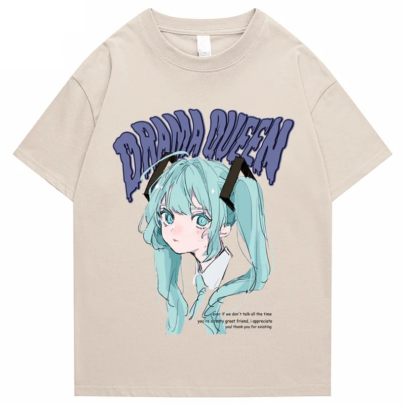 Hip Hop Streetwear T Shirt Anime Girl Letter Print T-Shirt 2023 Men Harajuku Cotton Casual Tshirt Short Sleeve Tops Tees Black
