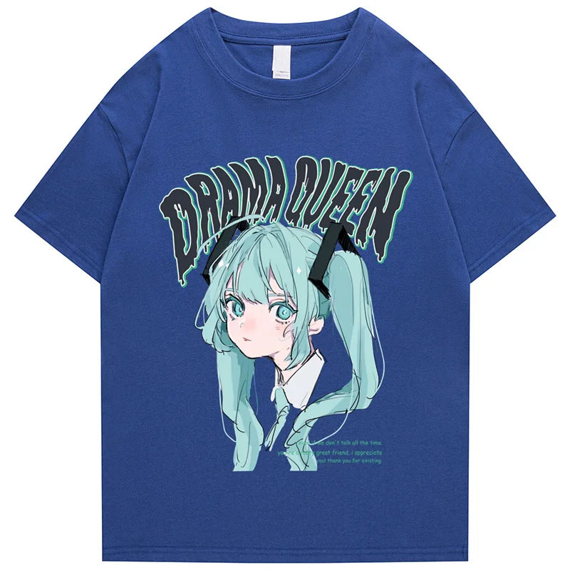 Hip Hop Streetwear T Shirt Anime Girl Letter Print T-Shirt 2023 Men Harajuku Cotton Casual Tshirt Short Sleeve Tops Tees Black