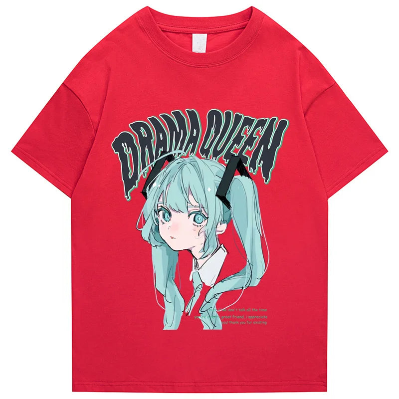 Hip Hop Streetwear T Shirt Anime Girl Letter Print T-Shirt 2023 Men Harajuku Cotton Casual Tshirt Short Sleeve Tops Tees Black