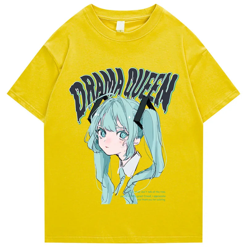 Hip Hop Streetwear T Shirt Anime Girl Letter Print T-Shirt 2023 Men Harajuku Cotton Casual Tshirt Short Sleeve Tops Tees Black