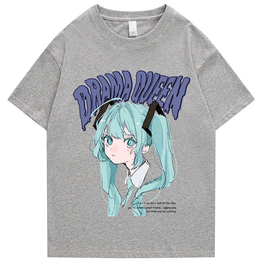 Hip Hop Streetwear T Shirt Anime Girl Letter Print T-Shirt 2023 Men Harajuku Cotton Casual Tshirt Short Sleeve Tops Tees Black