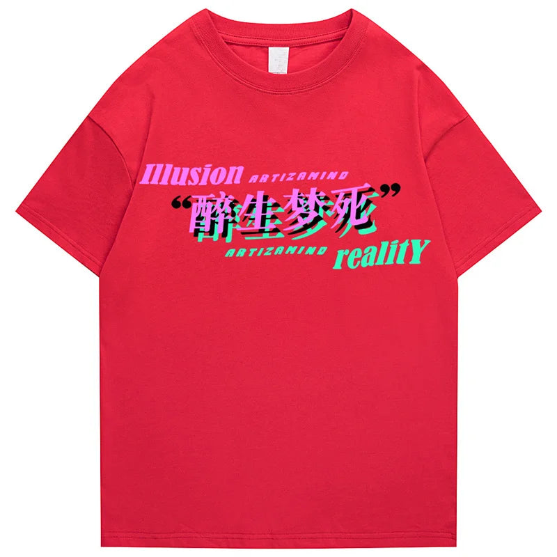 Hip Hop Streetwear T Shirt Anime Girl Letter Print T-Shirt 2023 Men Harajuku Cotton Casual Tshirt Short Sleeve Tops Tees Black